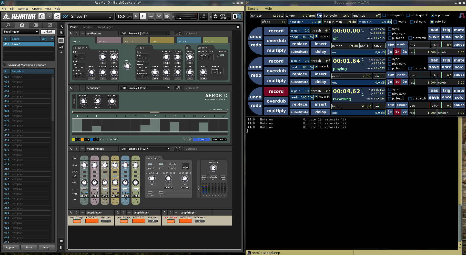 SooperLooper executes only one of the 3 midi commands it receives.